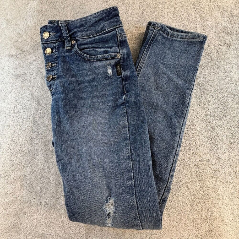 Silver Jeans Suki Straight Womens W26 L31 Mid Rise Distressed Blue Denim
